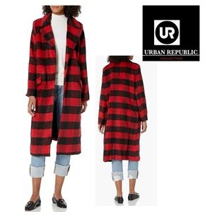 Urban Republic Tweed long blazer coat. sz 2x. New.  Red/blk plaid.